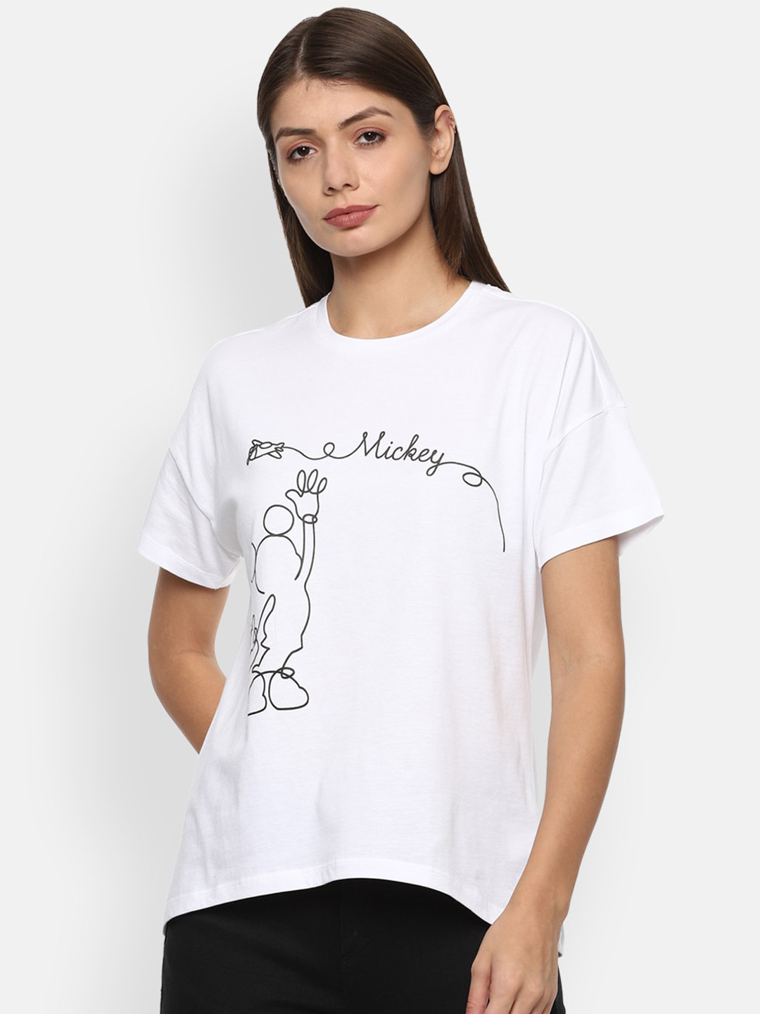 

VAN HEUSEN Woman White Pure Cotton Printed Extended Short Sleeve Top