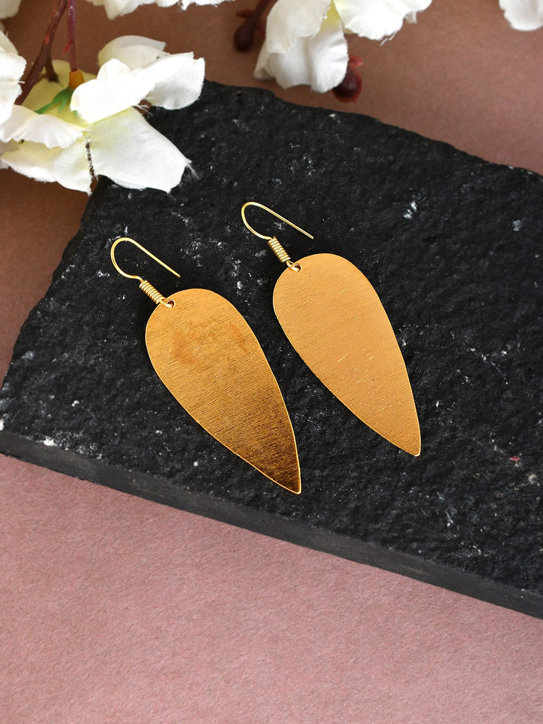 

Silvermerc Designs Gold-Plated Leaf Design Drop Earrings