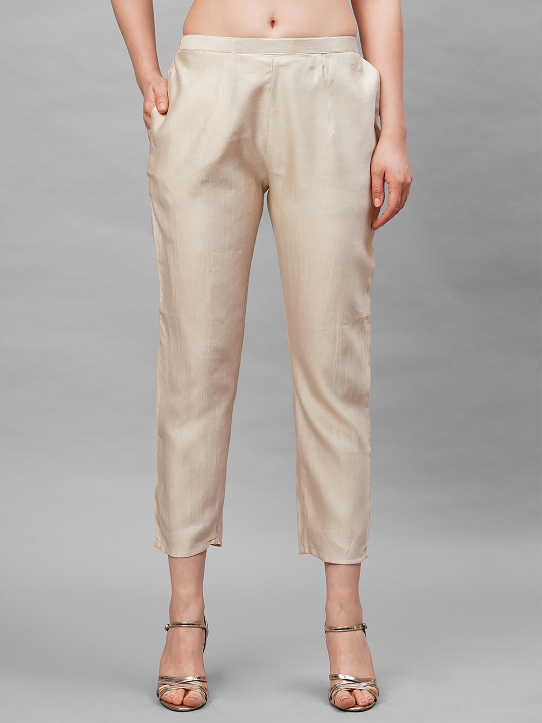 

Indo Era Women Cream Cropped Ethnic Palazzos