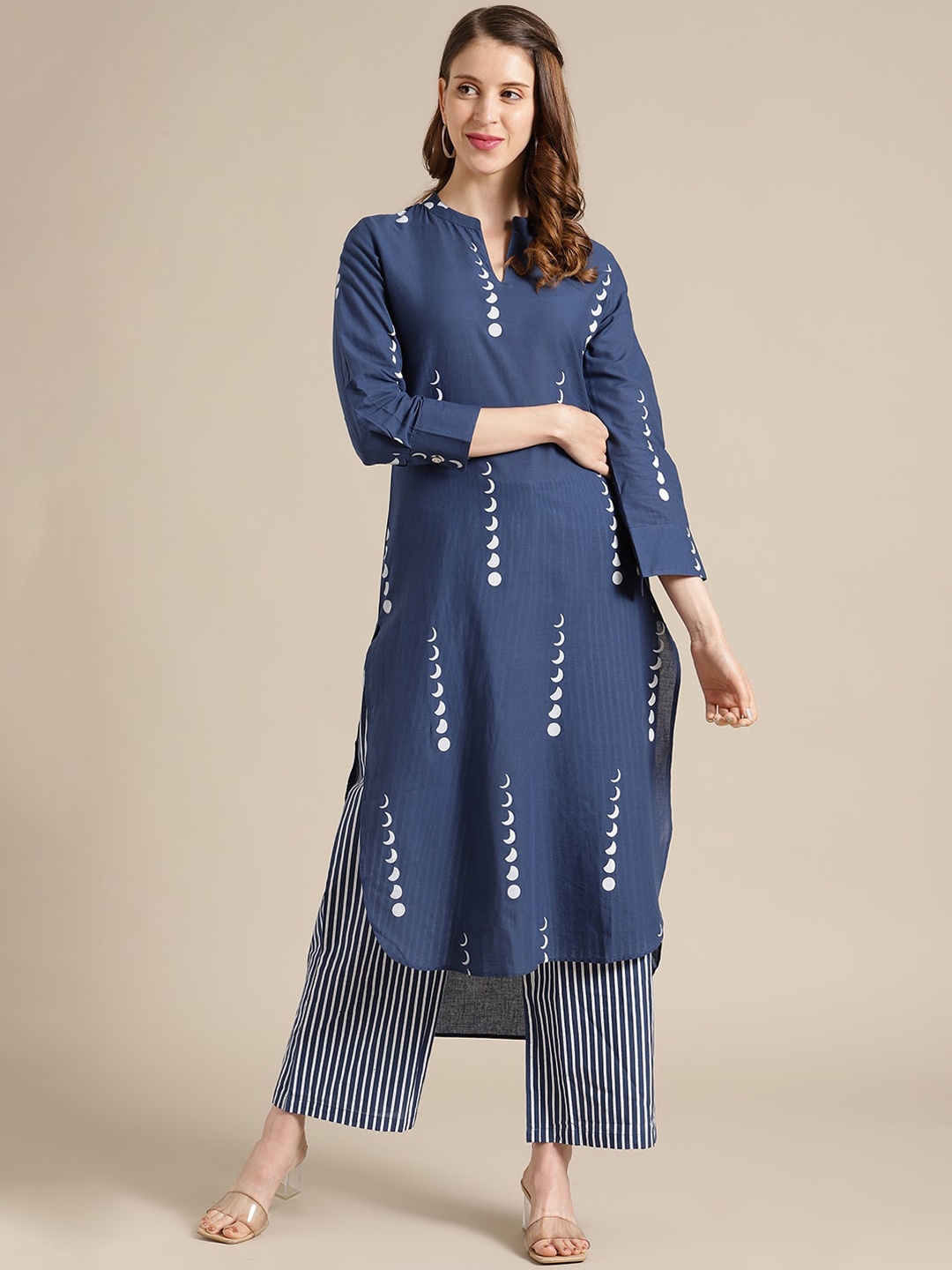 

KSUT Women Blue Printed Panelled Kurta with Palazzos