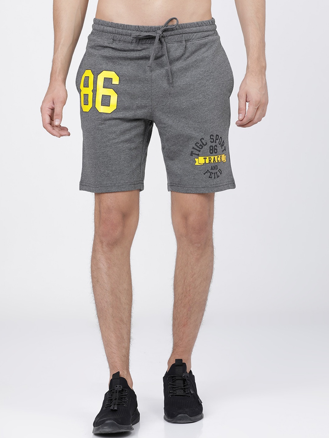 The Indian Garage Co Men Grey Typography Printed Mid-Rise Regular Shorts