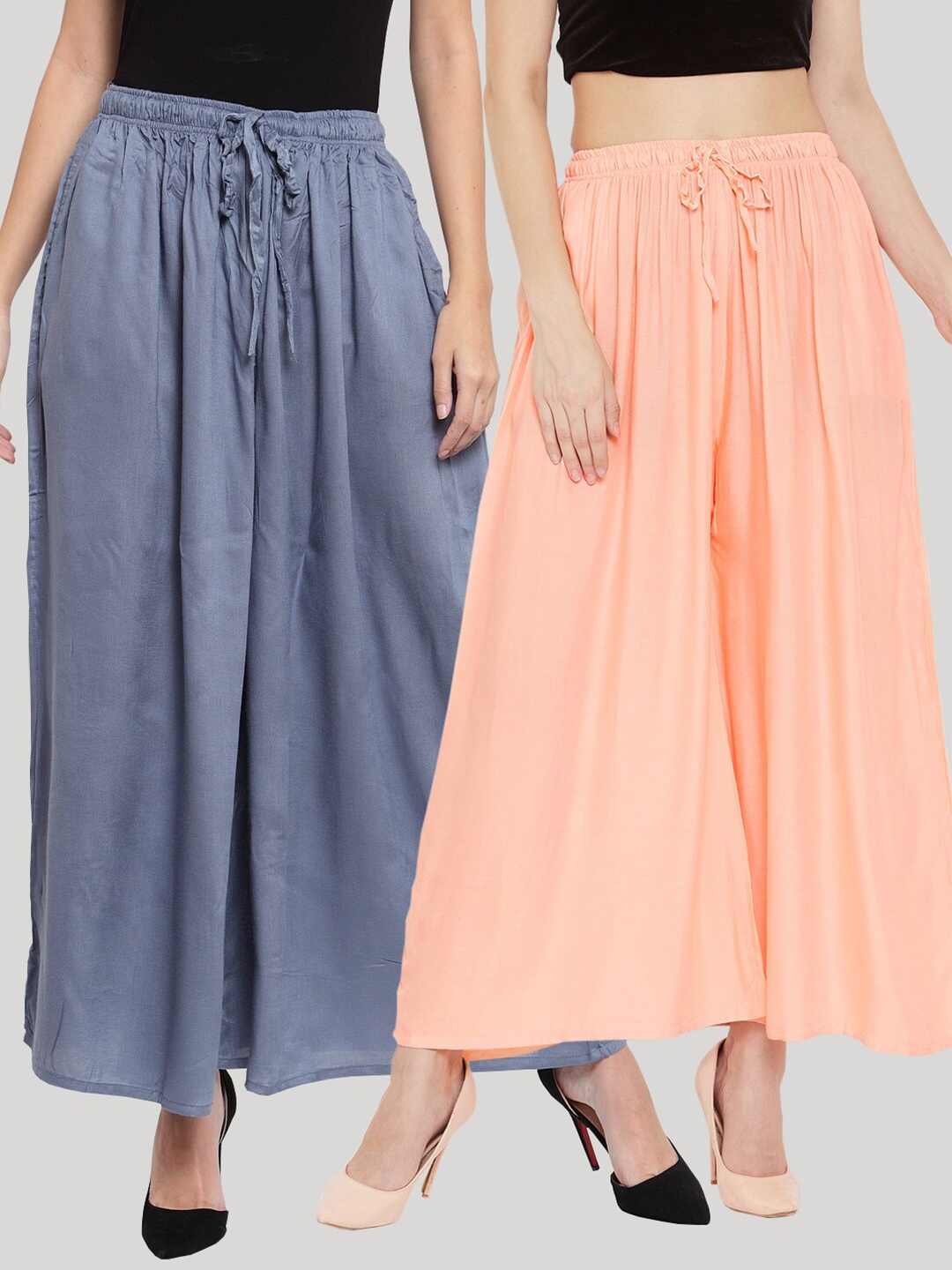 

Clora Creation Women Pack Of 2 Grey & Peach-Coloured Knitted Ethnic Palazzos