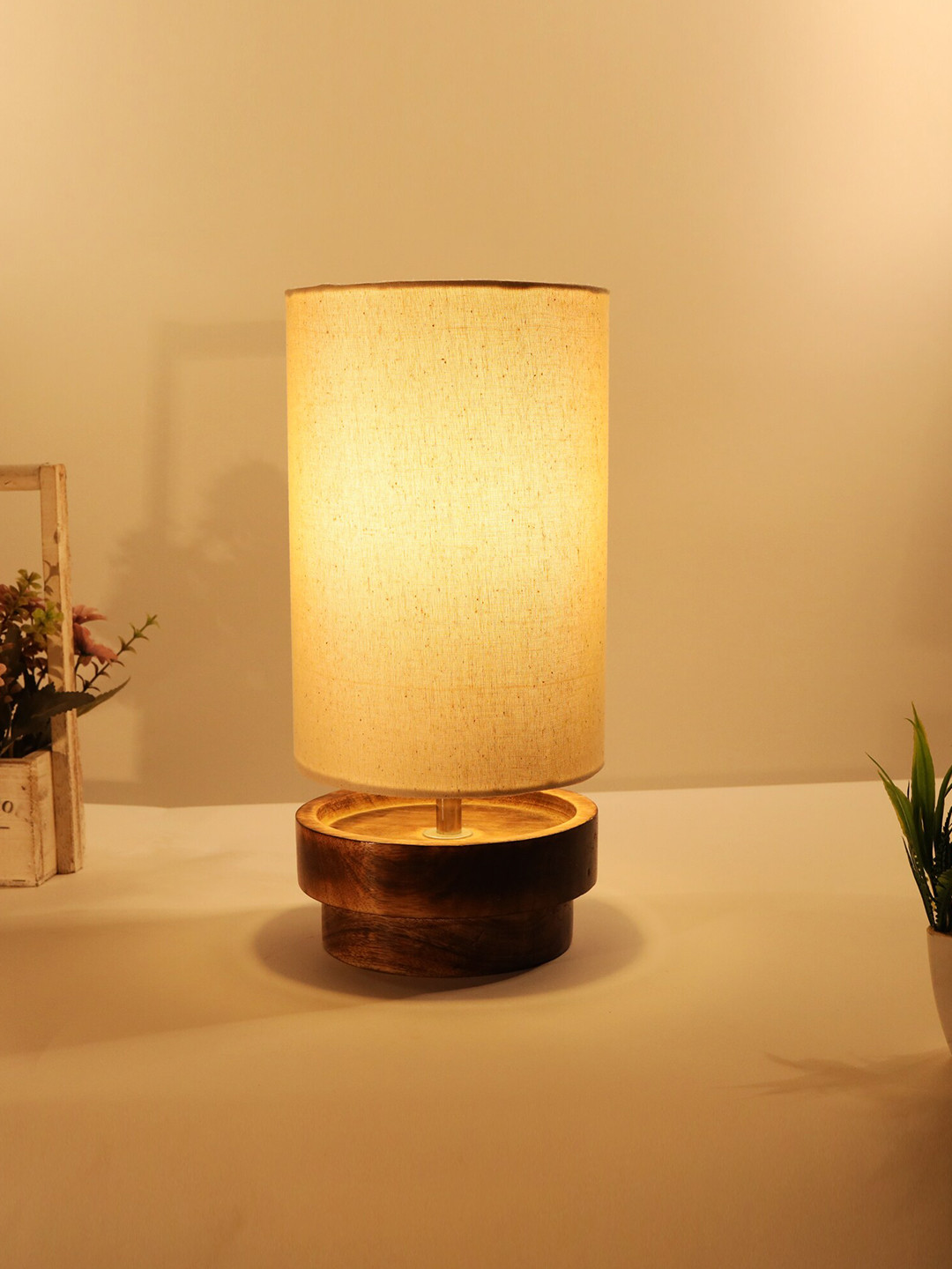 

Homesake White & Brown Contemporary Handcrafted Column Smart Table Lamp with Shade