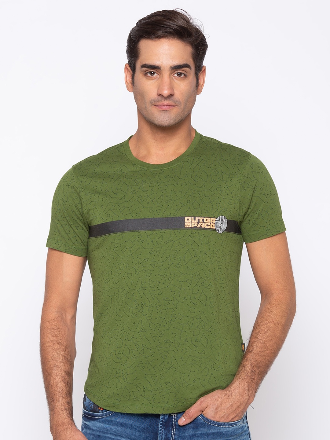 

SPYKAR Men Green Printed Slim Fit T-shirt