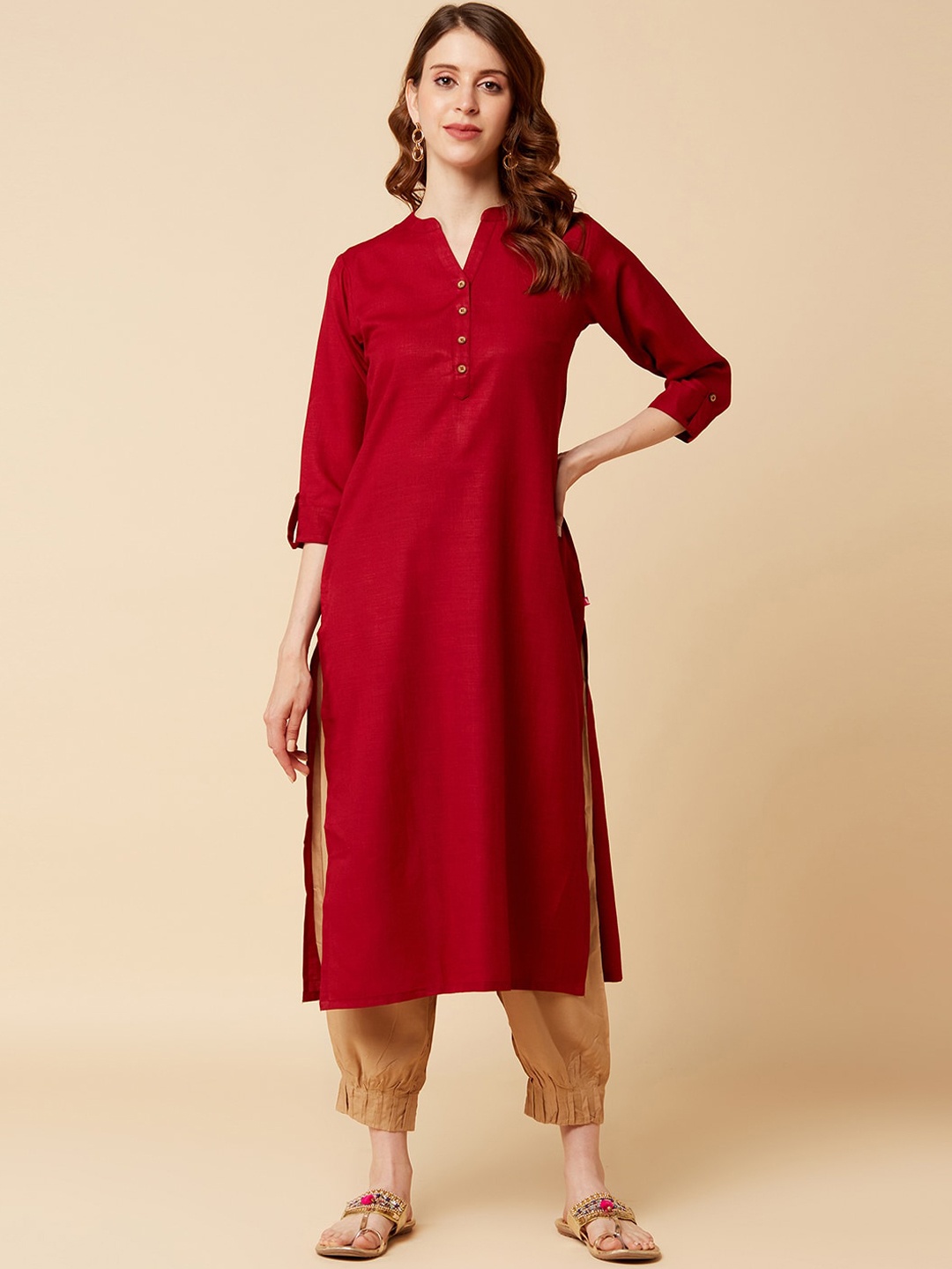 

KSUT Women Maroon Straight Kurta