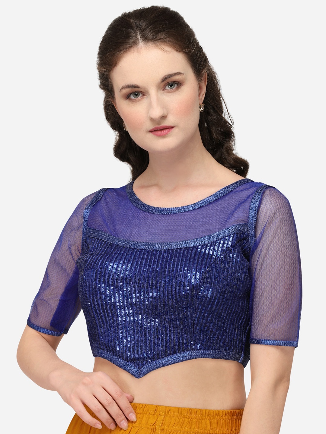 

Fab Dadu Blue Sequence Embellished Net Saree Blouse