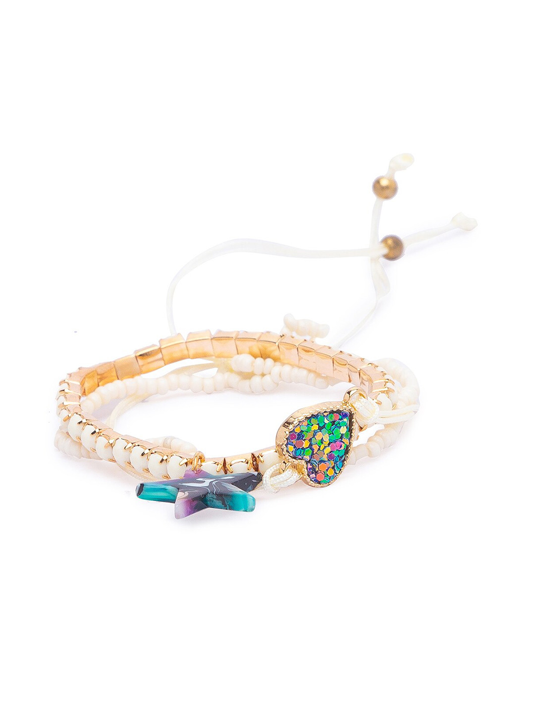 

Globus Women Gold & White Handcrafted Gold-Plated Elasticated Bracelet