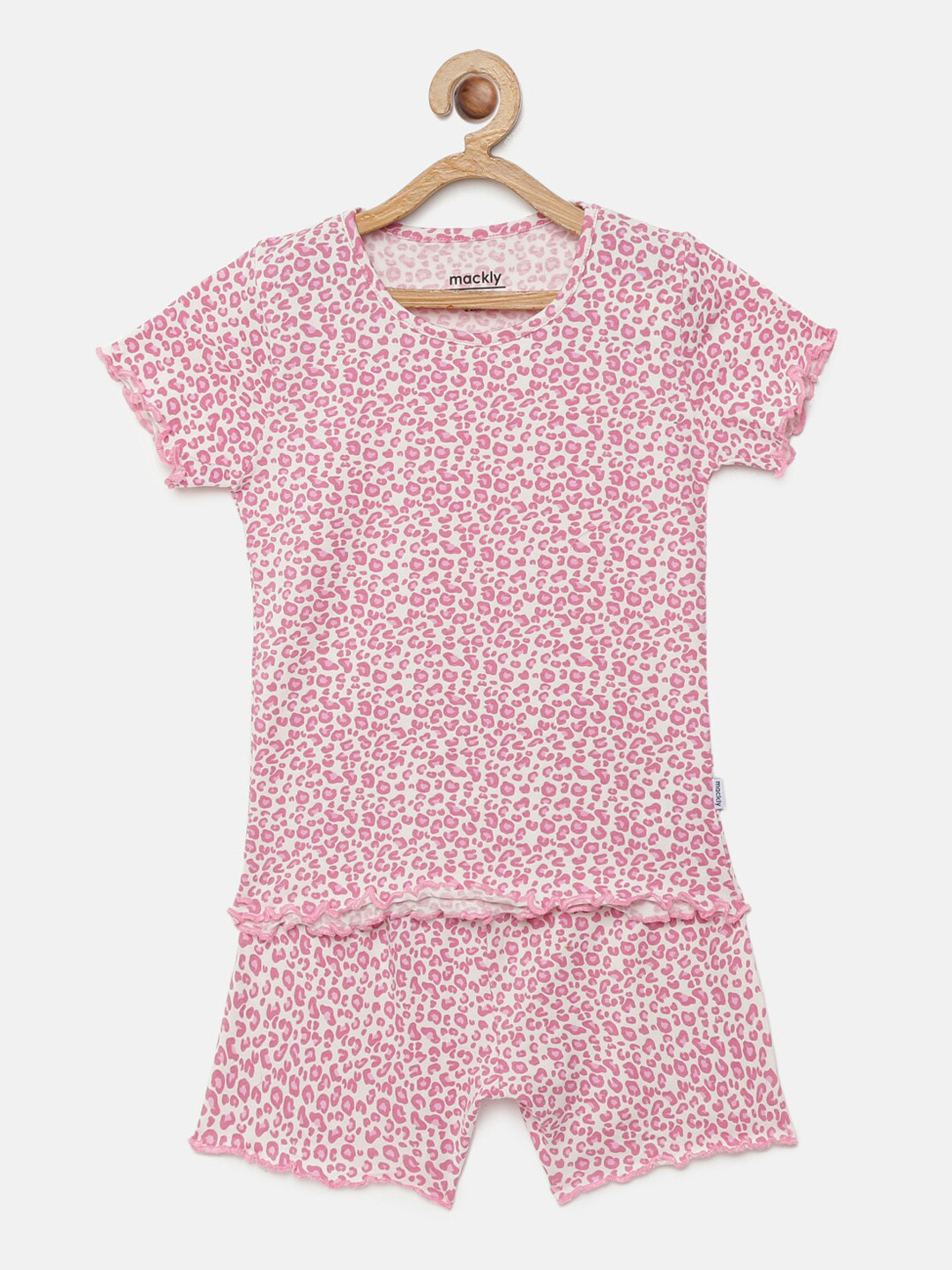 

mackly Girls Pink & White Printed Night suit