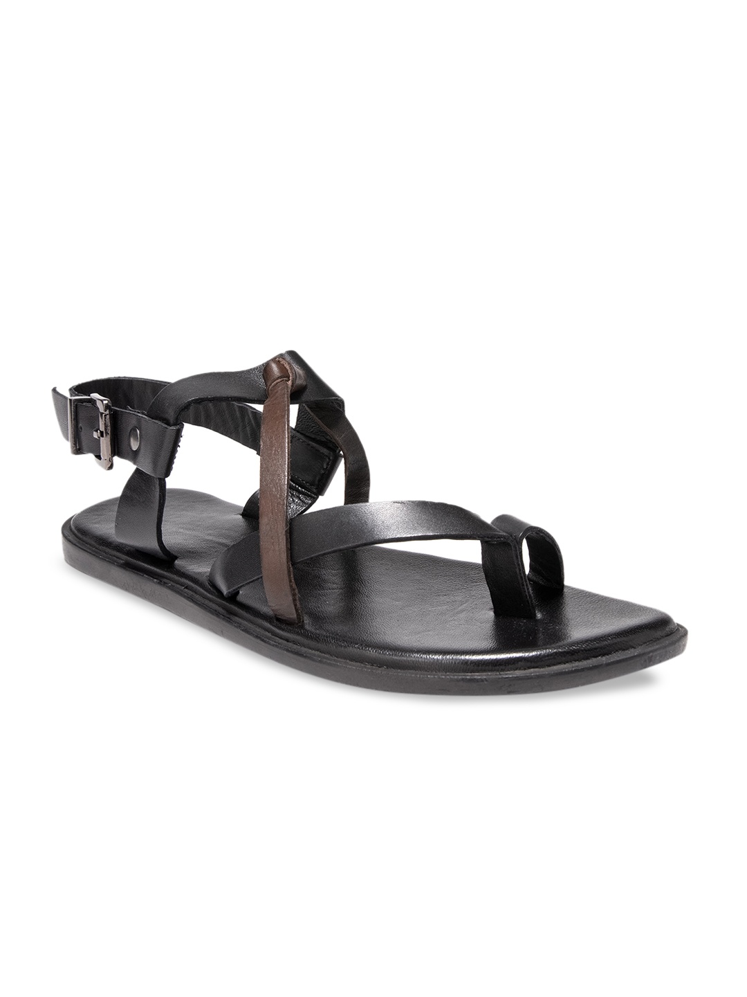 

dmodot Men Black & Brown Leather Comfort Sandals