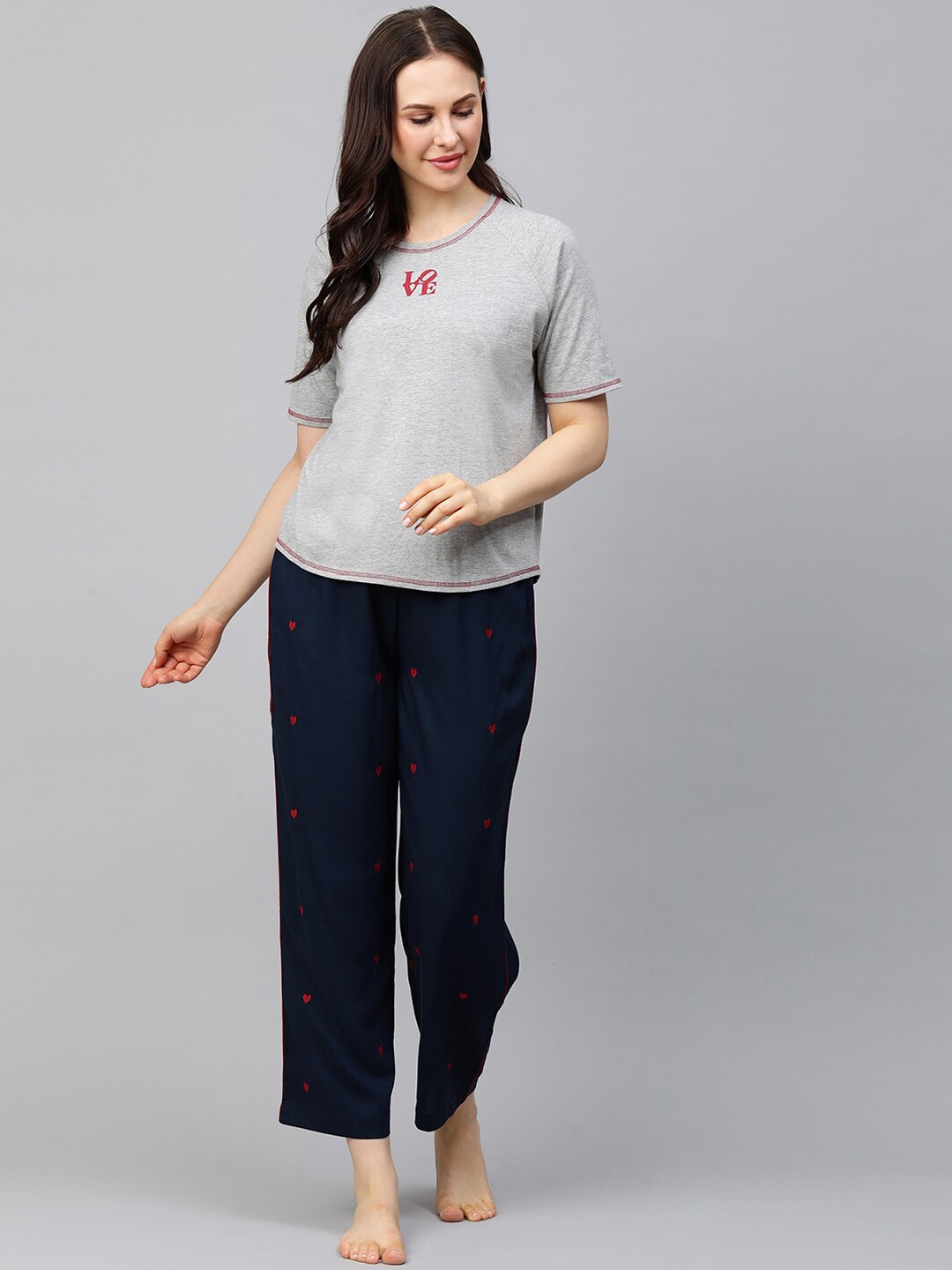 

Chemistry Women Grey & Navy Blue Night suit