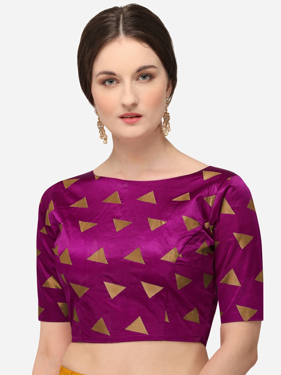 

Fab Dadu Women Purple & Gold-Colored Woven-Design Silk Saree Blouse