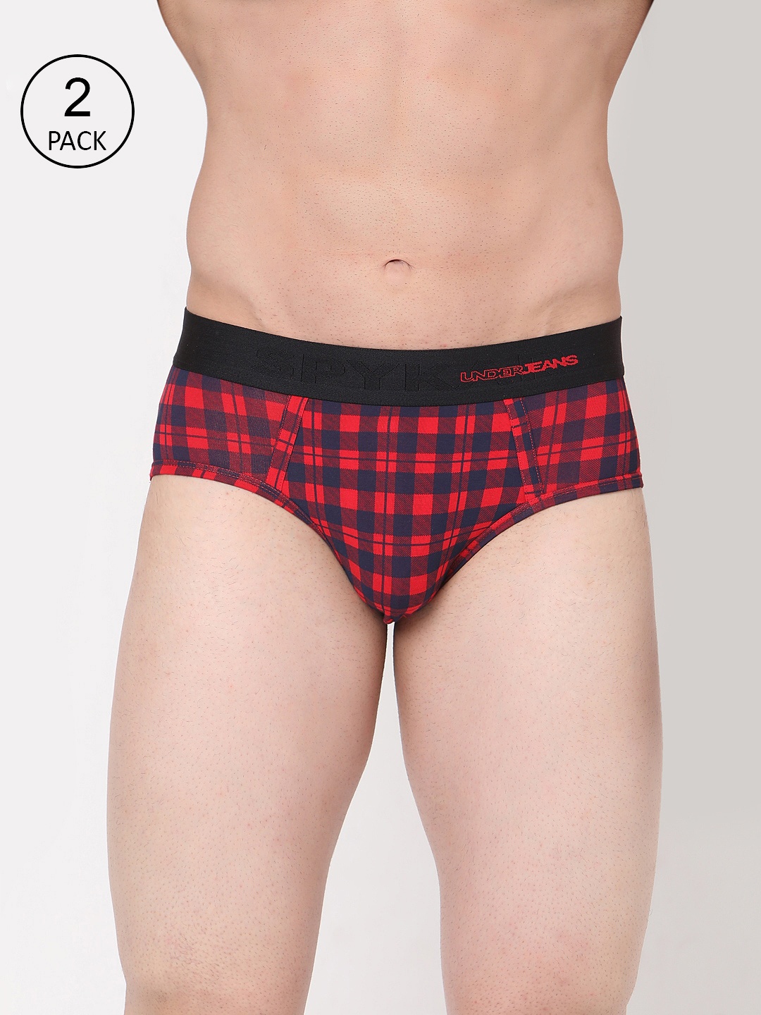

UnderJeans by Spykar Men Pack Of 2 Navy blue & Red Checked Basic Briefs UJMBRPBC035