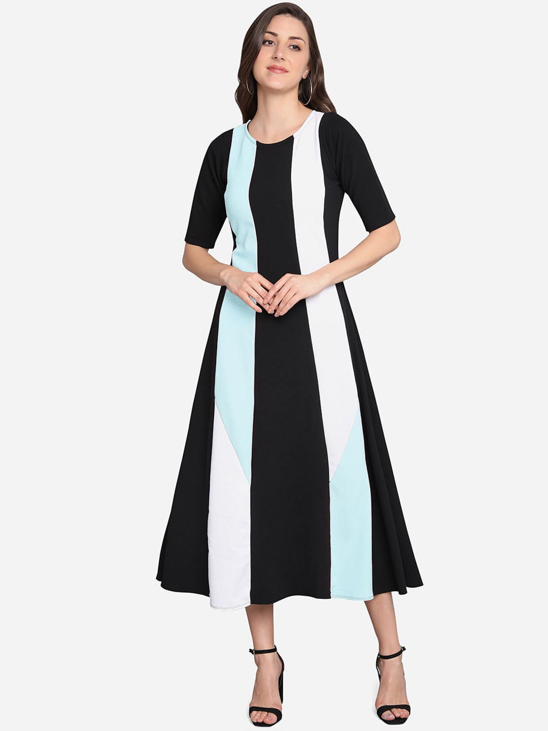 

PURVAJA Black & Turquoise Blue Colourblocked Midi Dress