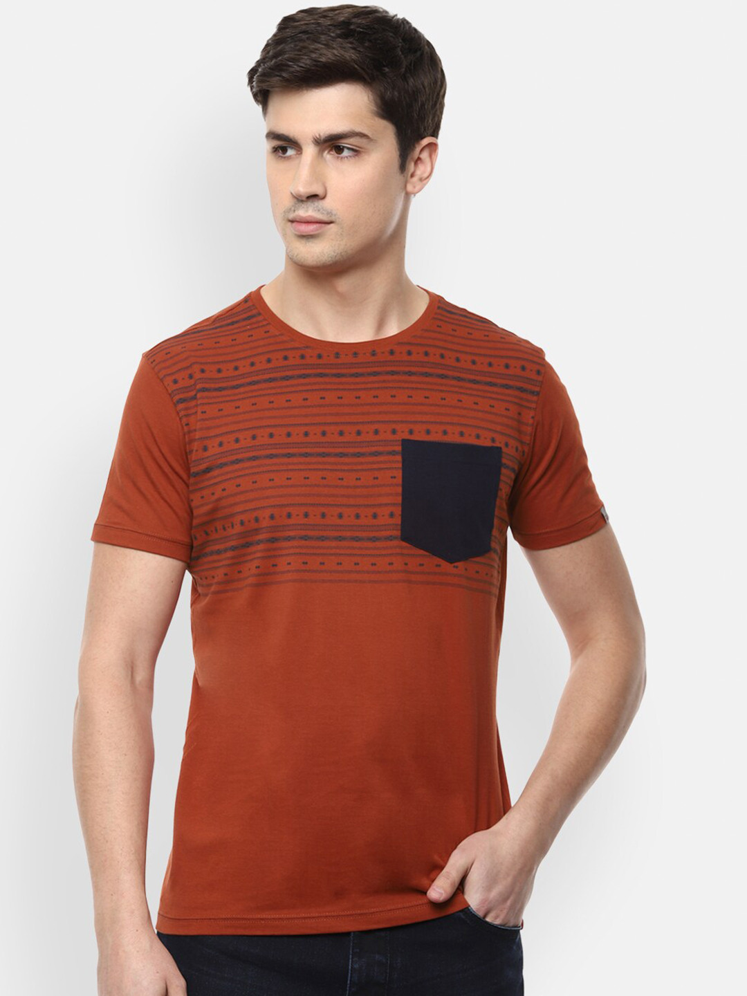 

Louis Philippe Jeans Men Rust Tribal Slim Fit T-shirt