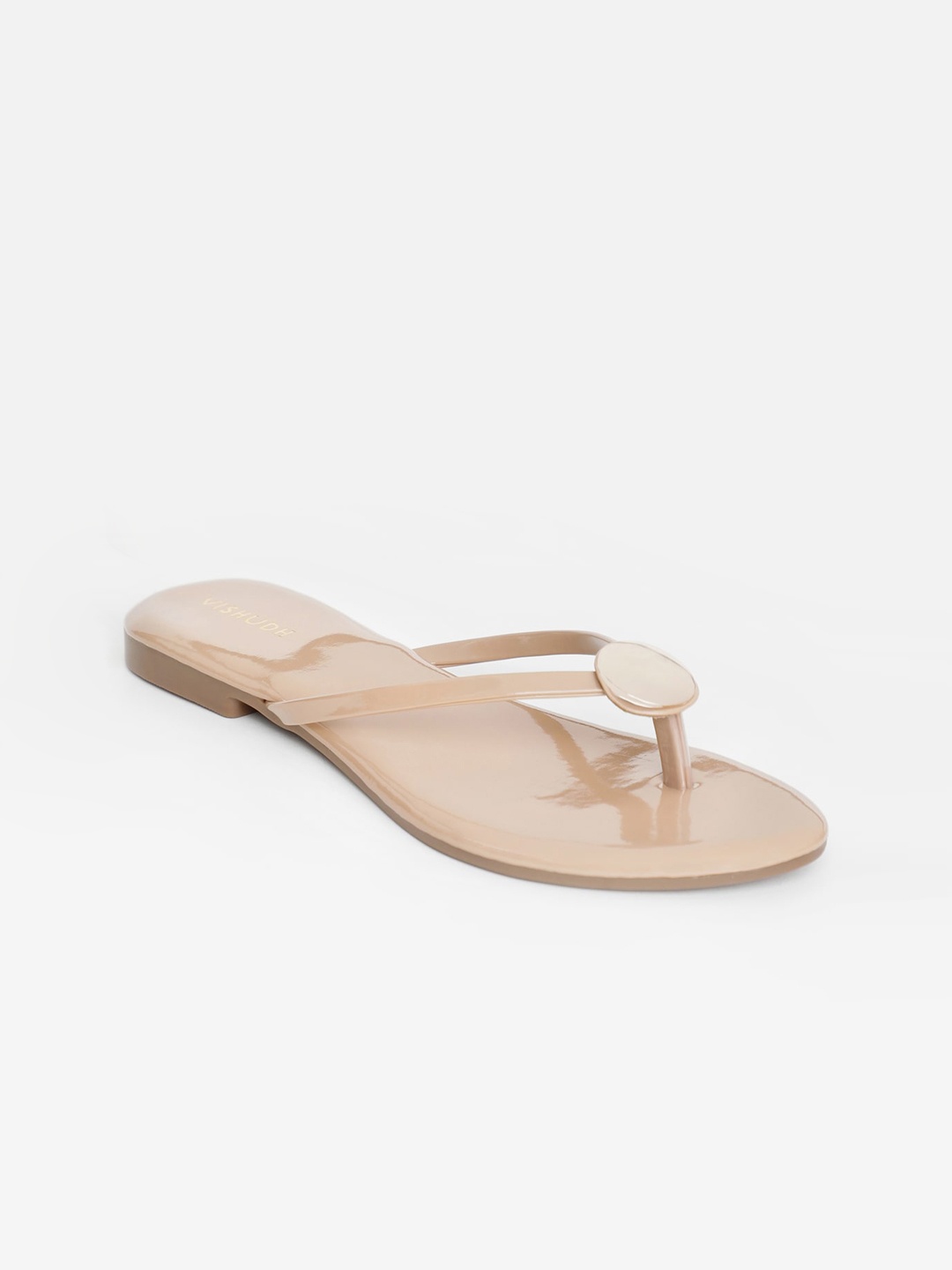 

Vishudh Women Beige Solid T-Strap Flats