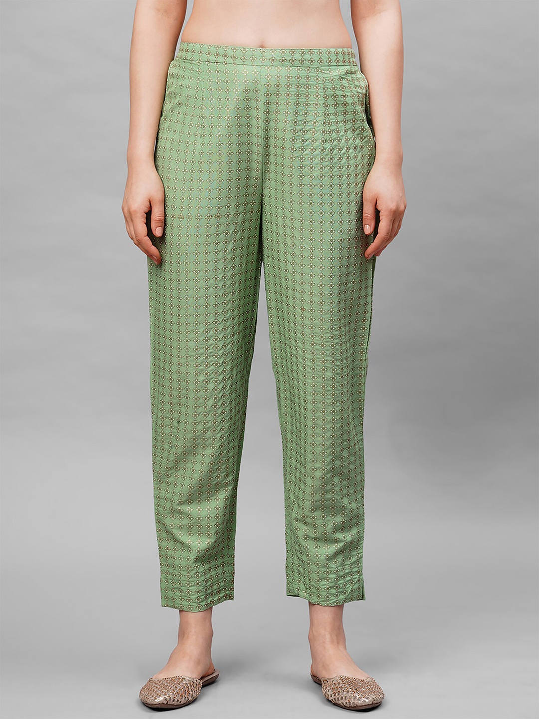 

Indo Era Women Green Ethnic Motifs Printed Ethnic Palazzos