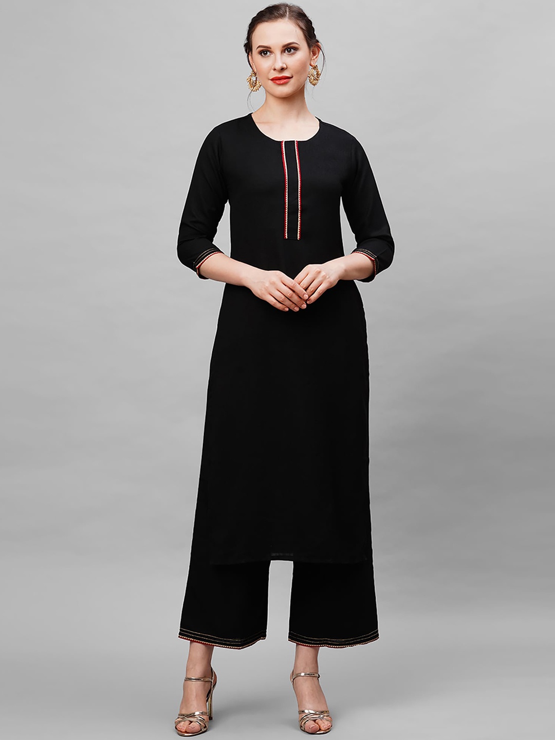 

Indo Era Women Black Pure Cotton Kurta with Palazzos