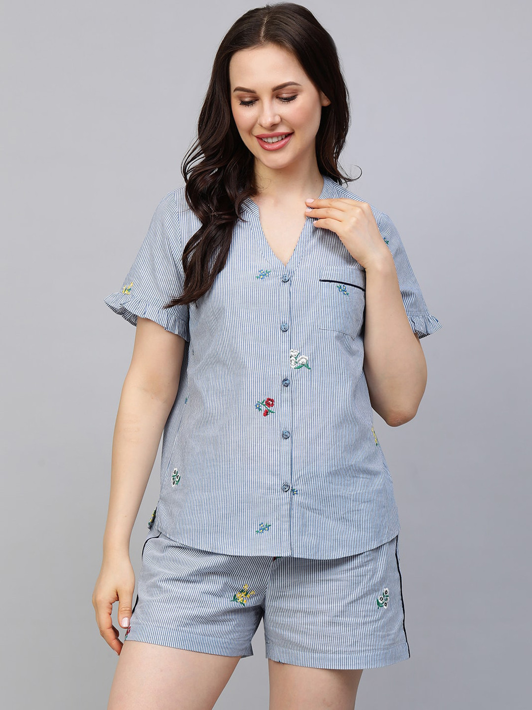 

Chemistry Women Blue & White Striped Night suit