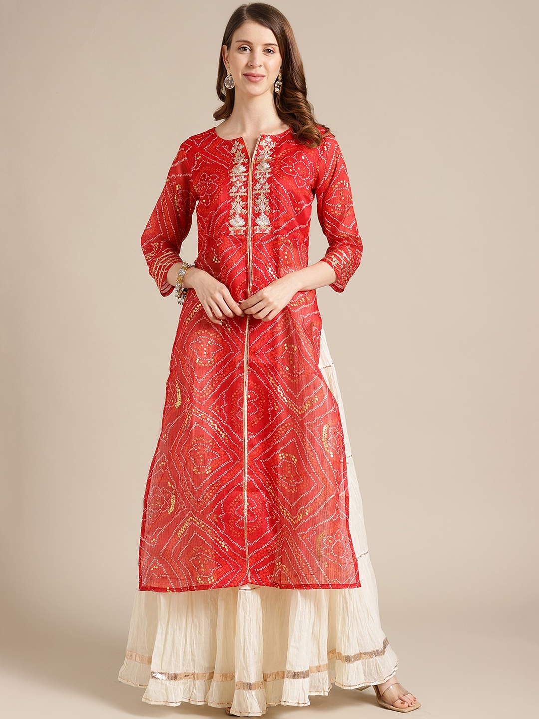 

Varanga Women Red Ethnic Motifs Printed Kurta with Skirt