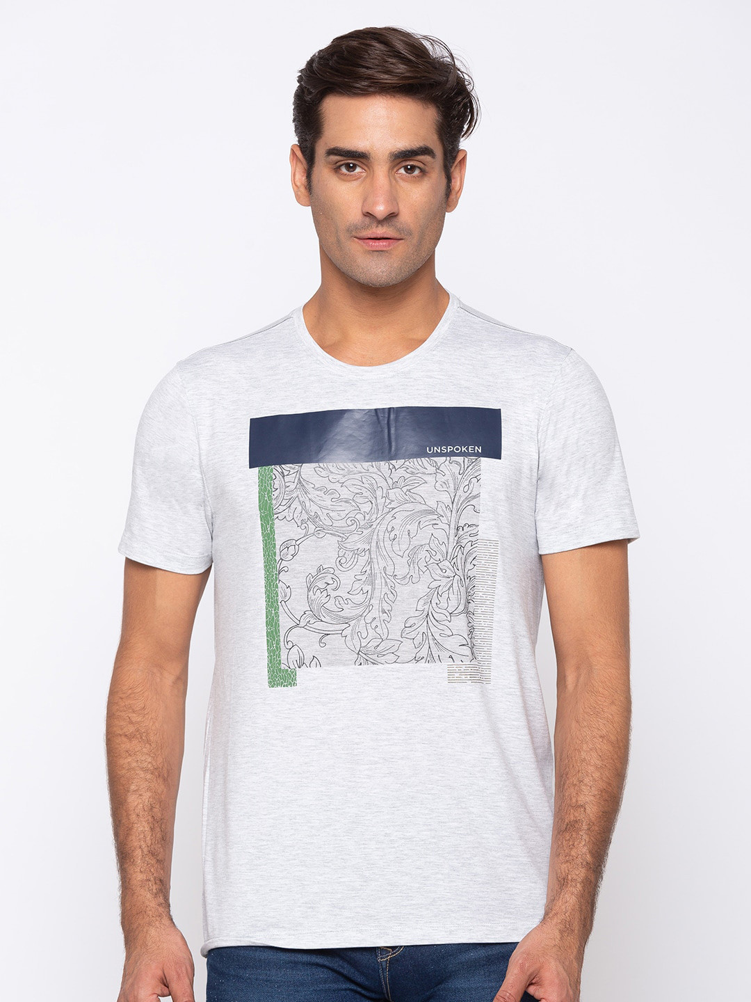 

SPYKAR Men Grey Typography Printed Slim Fit T-shirt