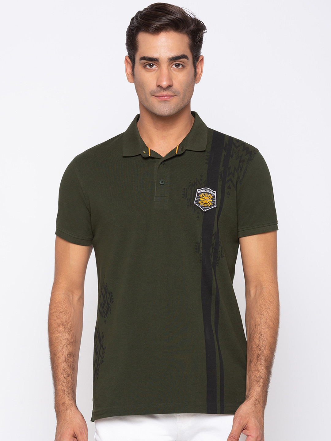 

SPYKAR Men Rifle Green Printed Polo Collar Slim Fit T-shirt