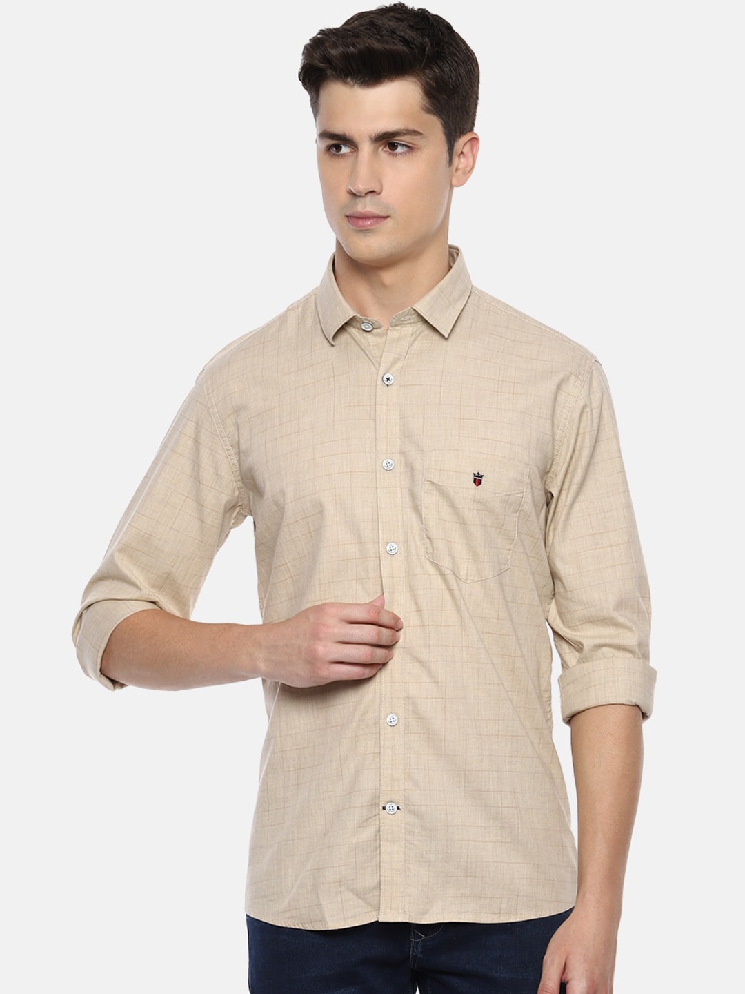 

Louis Philippe Sport Men Beige Checked Cotton Casual Shirt