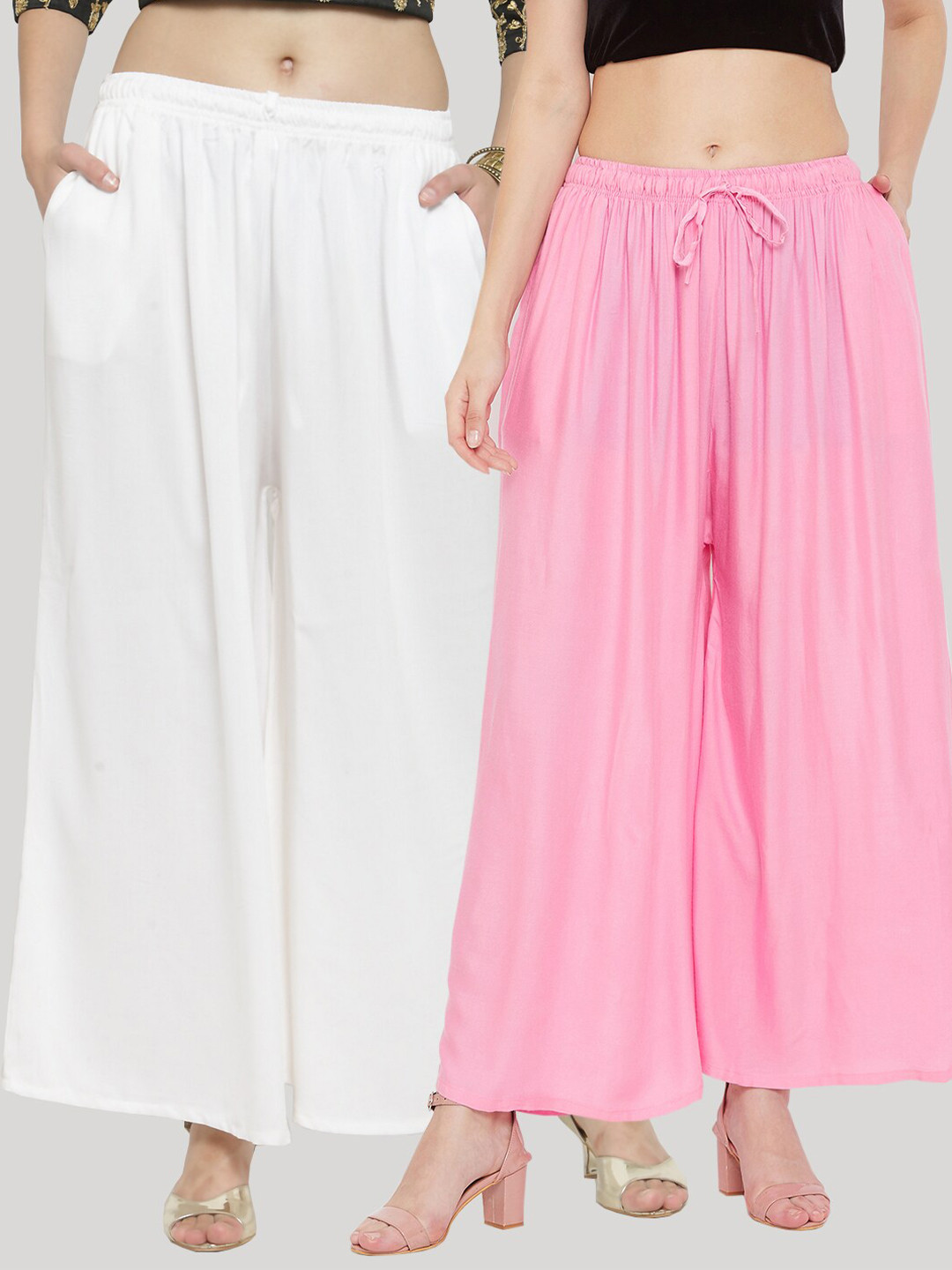 

Clora Creation Women Pack of 2 Off White & Pink Knitted Palazzos