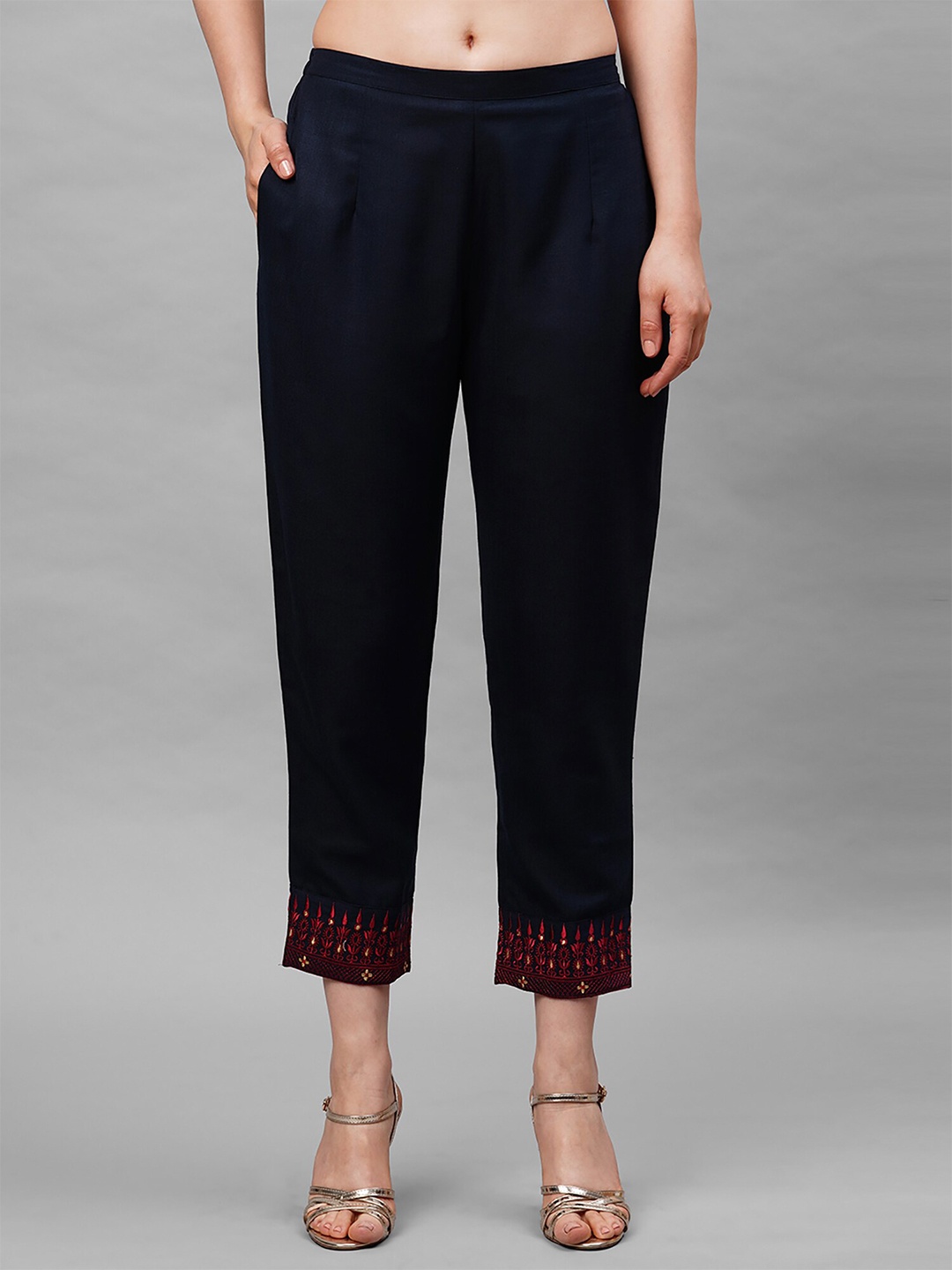

Indo Era Women Navy Blue & Maroon Ethnic Motifs Embroidered Ethnic Palazzos
