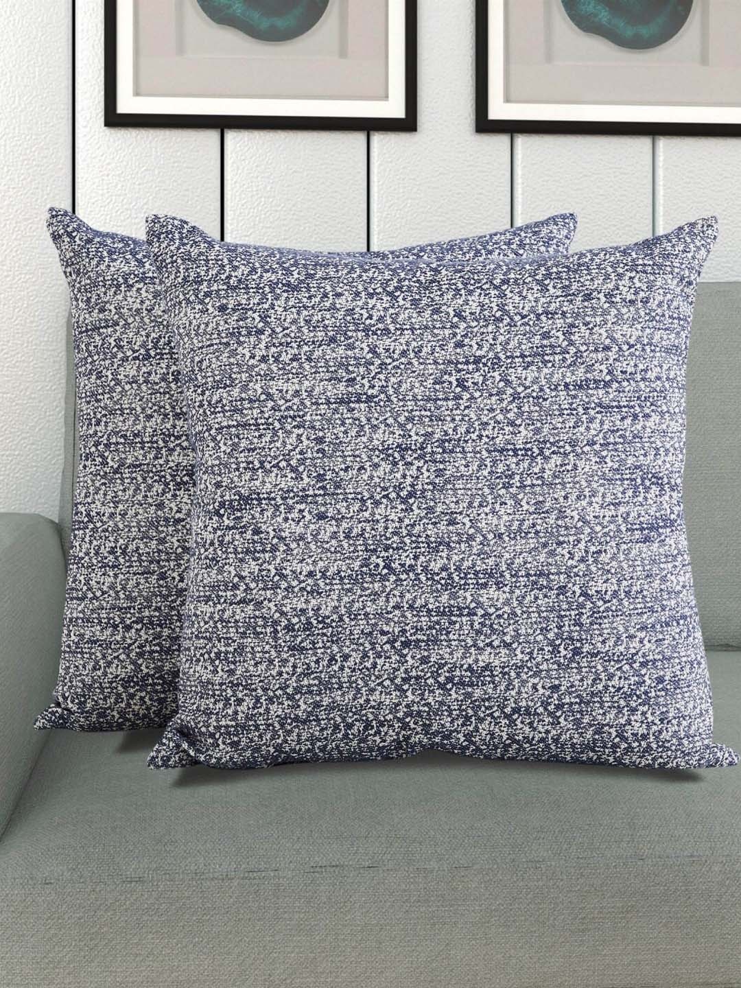 

Home Centre Set Of 2 Blue & White Slub Yarn-Dyed Textured Cotton Filled Cushions