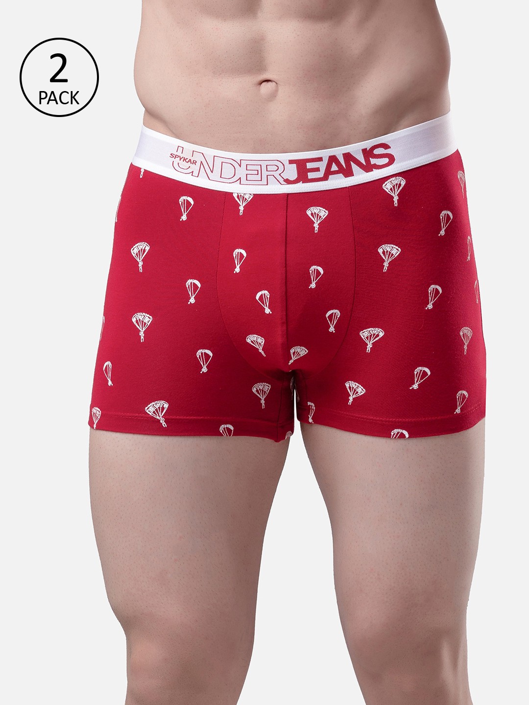 

UnderJeans by Spykar Men Pack Of 2 Maroon & White Printed Trunks UJMTRPTC030
