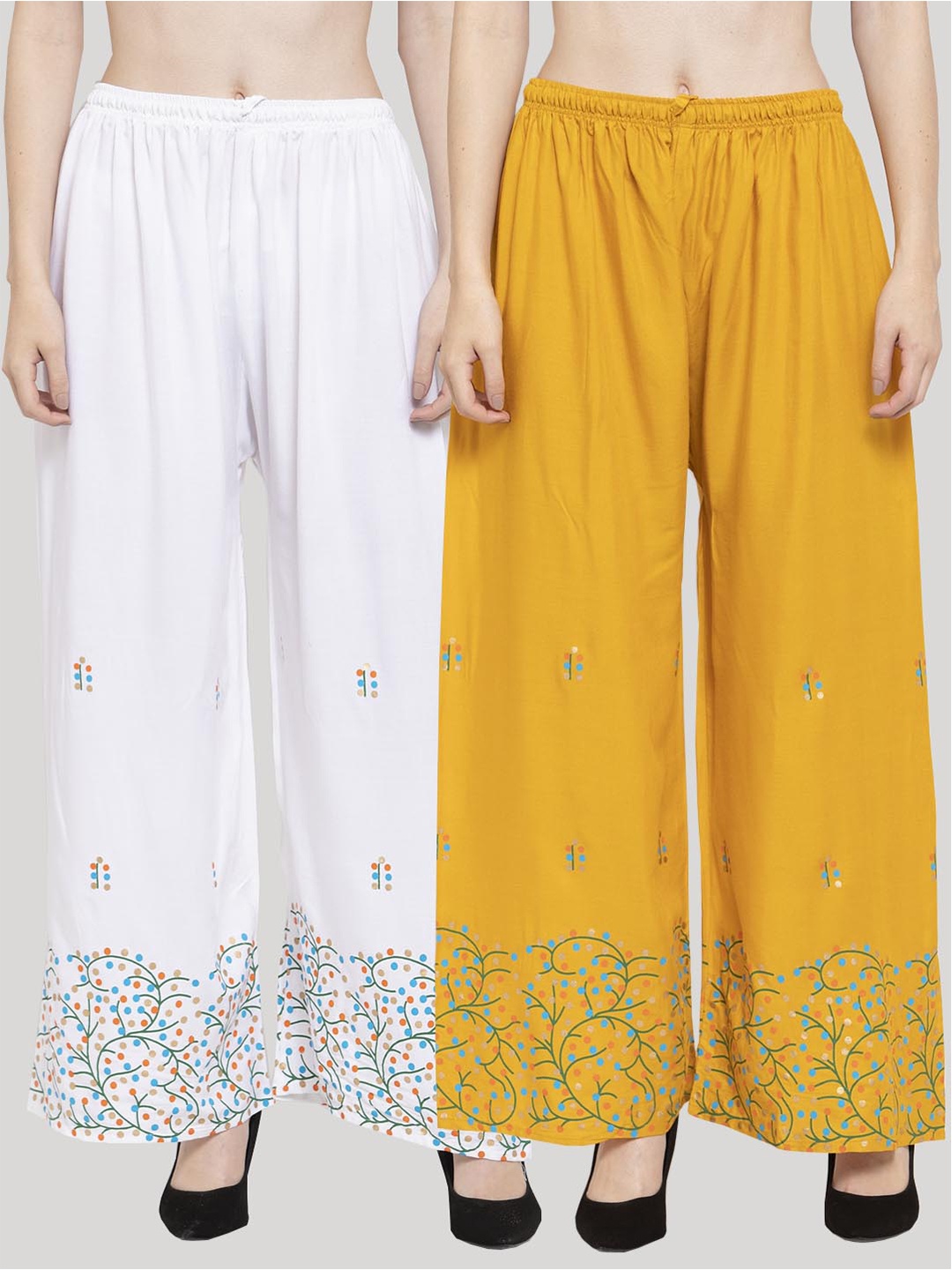 

Clora Creation Women Yellow & White 2 Ethnic Motifs Printed Palazzos