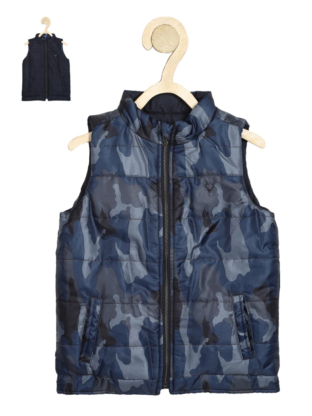 

Allen Solly Junior Boys Navy Blue Camouflage Reversible Padded Jacket
