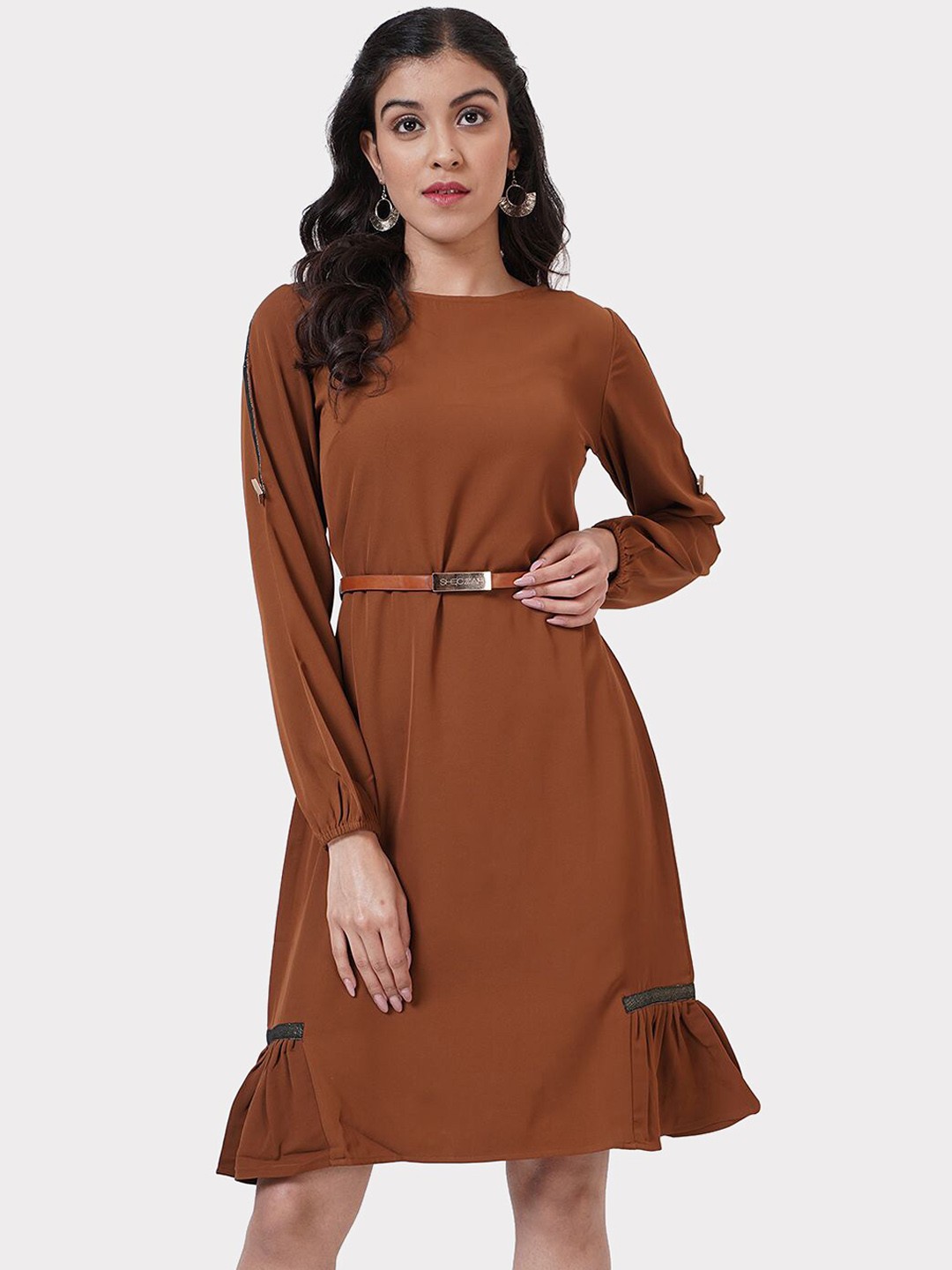

SHECZZAR Brown Fit and Flare Dress