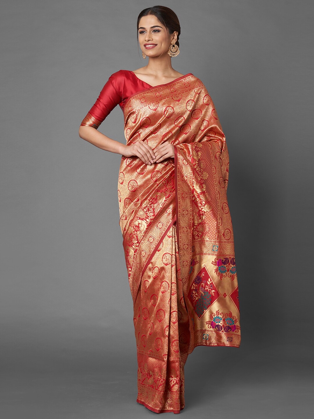 

Mitera Red Woven Design Zari Silk Blend Saree