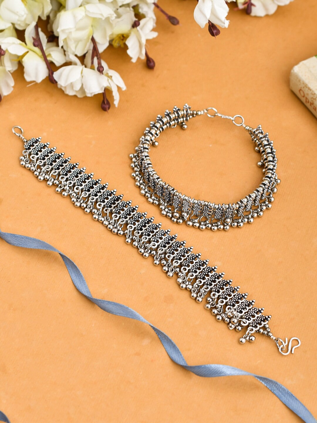 

Silvermerc Designs Set Of 2 Oxidised Silver-Plated Jhaanjhar Anklets