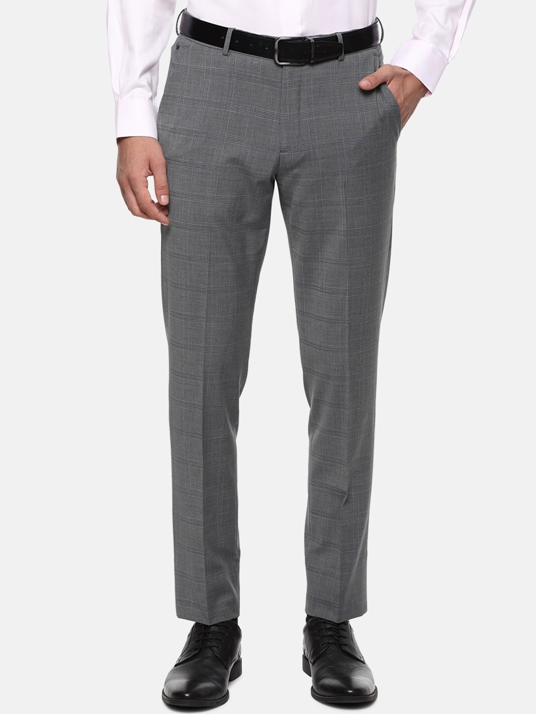 

Louis Philippe Permapress Men Grey Checked Slim Fit Formal Trousers