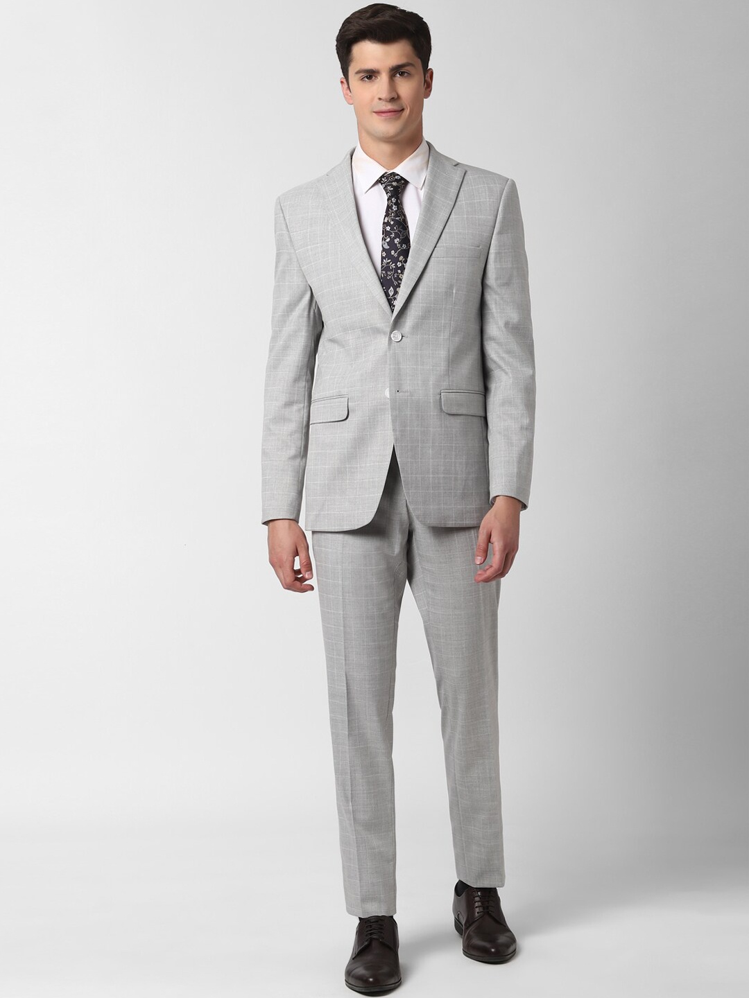 

Peter England Elite Men Grey Checked Slim-Fit Single-Breasted Formal Suit