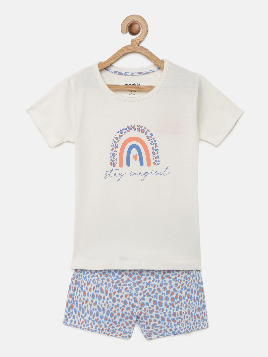 

mackly Girls Off White & Blue Printed Night suit