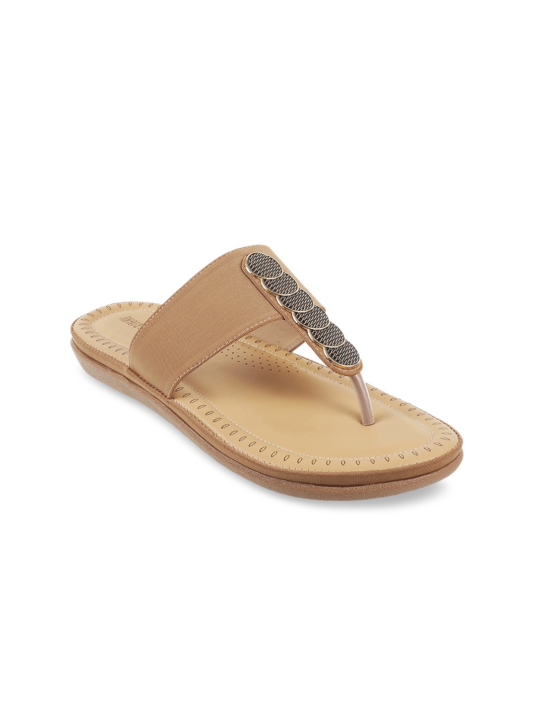 

WALKWAY by Metro Women Tan Embellished T-Strap Flats