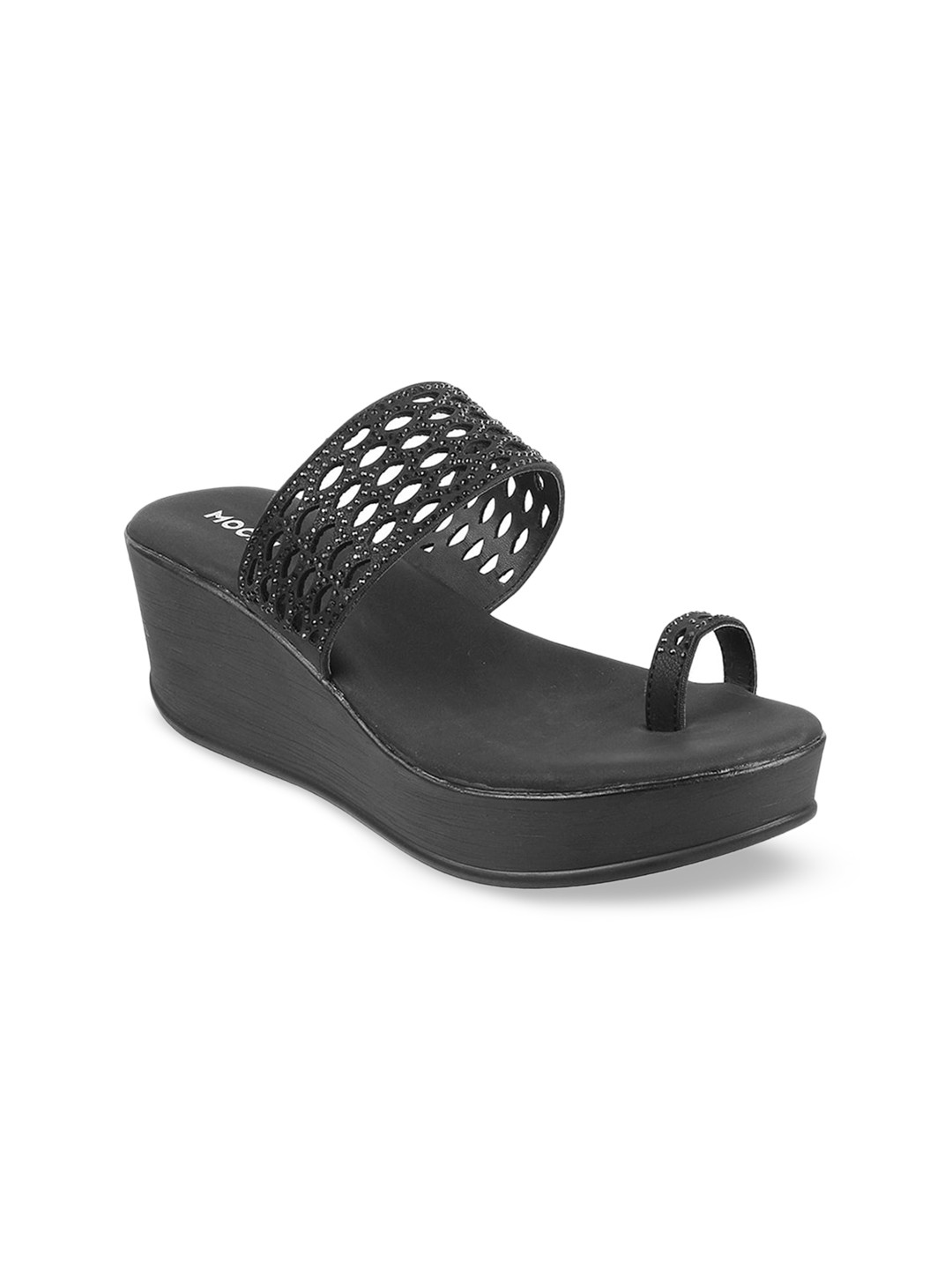 

Mochi Black Textured Wedge Heels