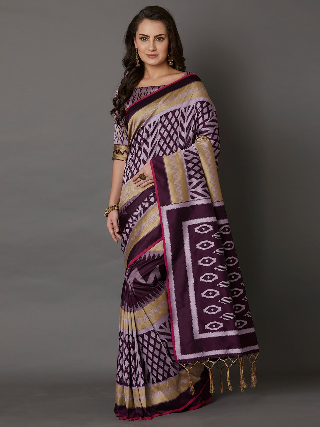 

Mitera Burgundy & Beige Silk Cotton Saree