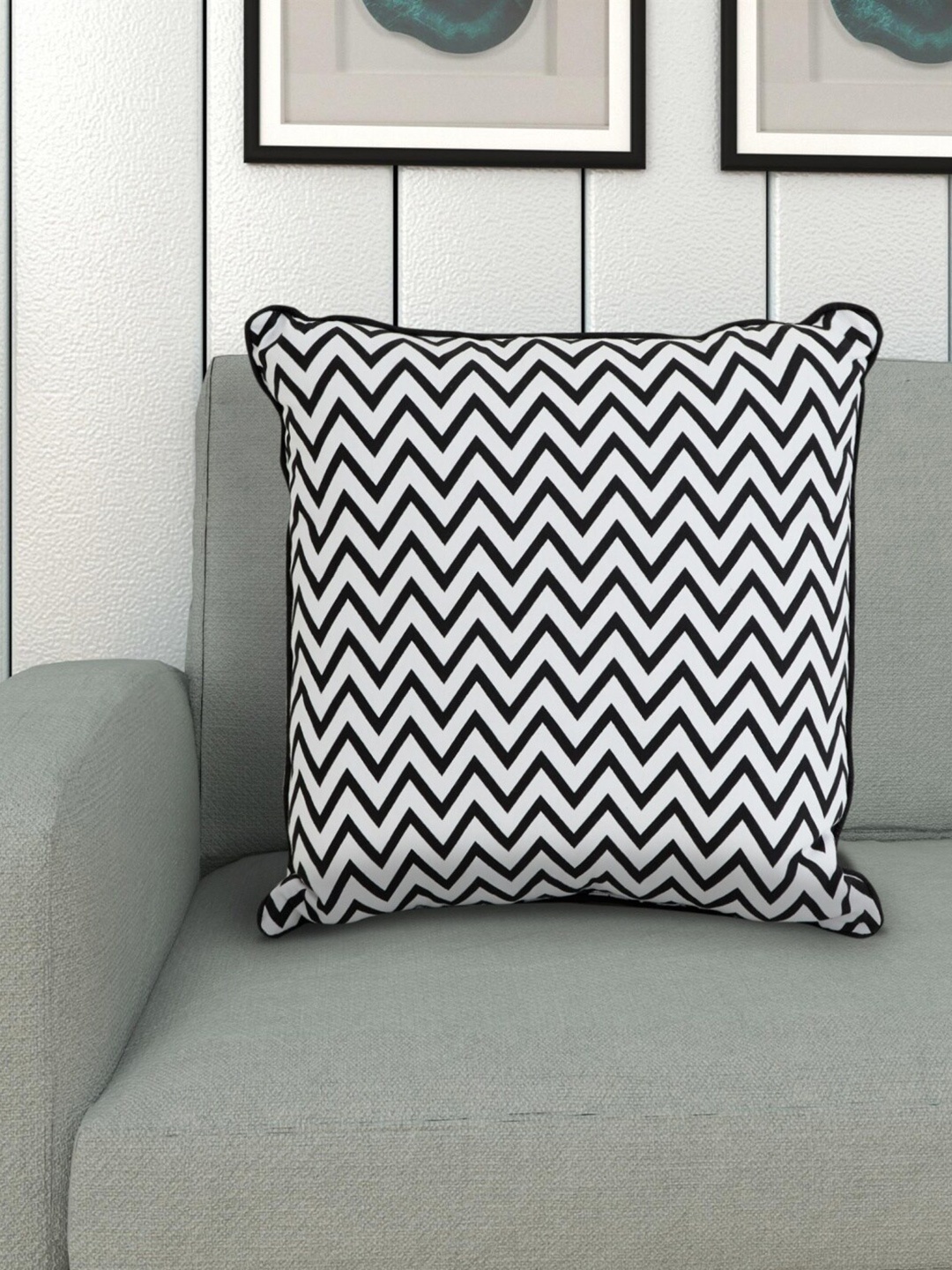 

Home Centre Black & White Laurel Chevron Printed Square Floor Cushion