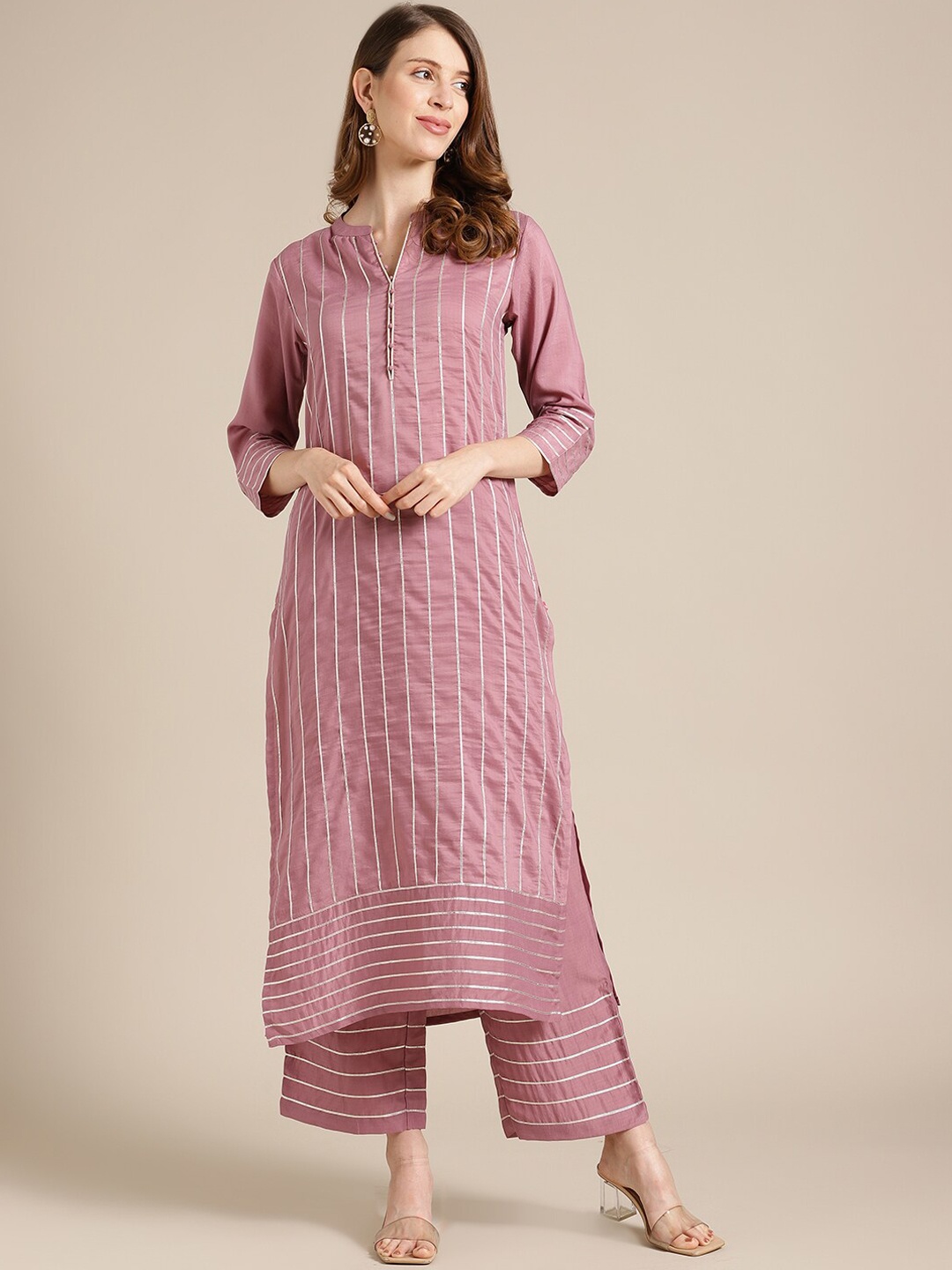 

Varanga Women Mauve Striped Kurta with Palazzos