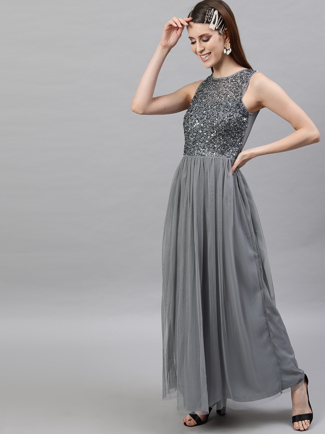 

STREET 9 Grey Net Maxi Dress