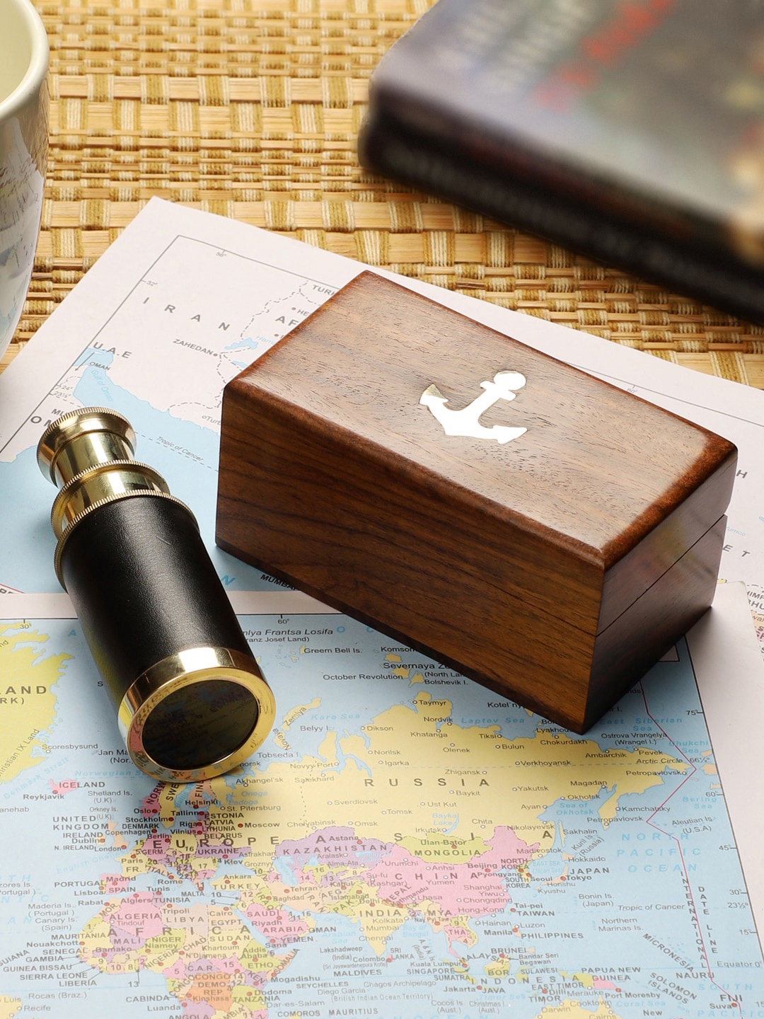 

EXIM DECOR Black & Gold-Toned Leather Telescope Showpiece With Wooden Box