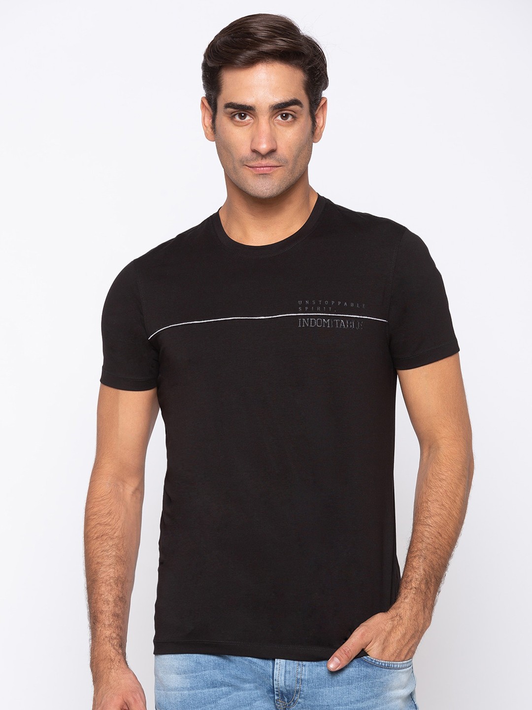 

SPYKAR Men Black Slim Fit T-shirt