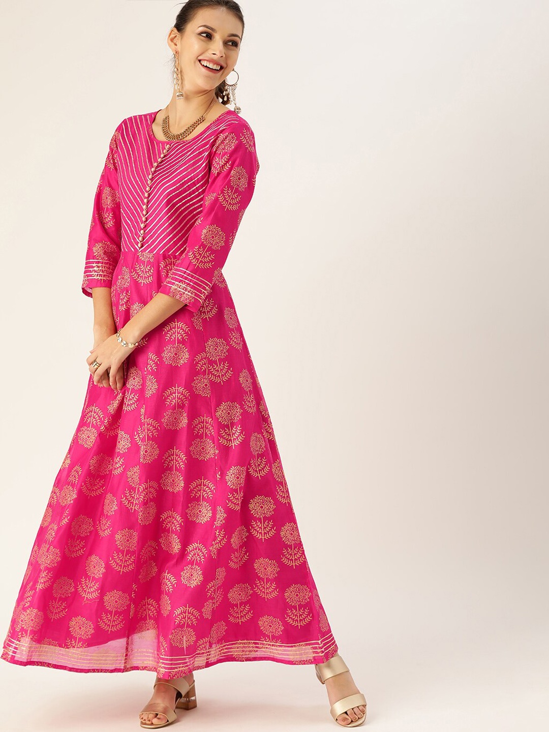 

Varanga Women Pink Striped Chanderi Silk Chanderi Silk Kurta