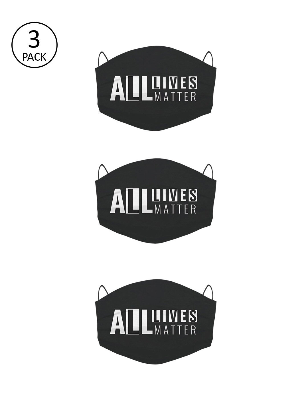 

Bigsmall Unisex Pack Of 3 Black Printed Cotton 4-Ply Reusable Outdoor Cloth Masks