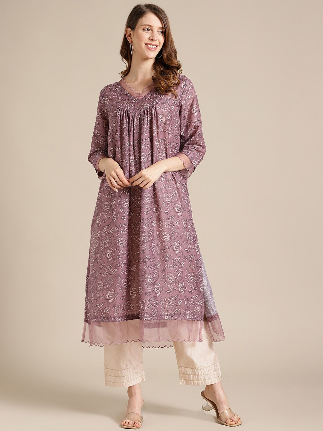 

Varanga Women Mauve Ethnic Motifs Printed Kurta
