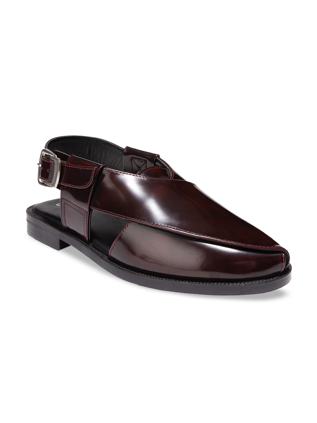 

dmodot Men Burgundy Ethnic Leather Shoe-Style Sandals